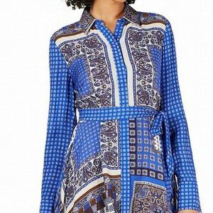 Elie Tahari Womens Shirt Dress Blue Size M Waist-T